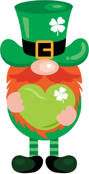 Saint Patrick Day Gnome Holding Green Heart — 图库矢量图片
