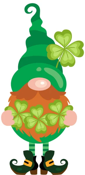 Saint Patrick Day Gnome Four Leaf Clovers — 스톡 벡터