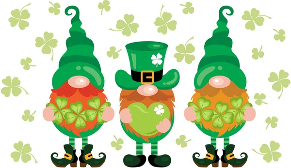 Trois Drôles Gnomes Saint Patrick — Image vectorielle