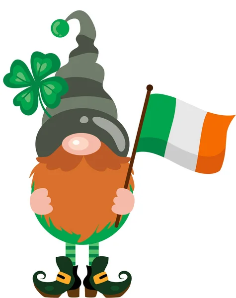 Patrick Day Gnome Holding Flag Ireland — 图库矢量图片