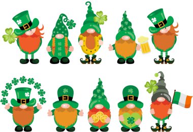 St Patrick s Day funny and cute gnomes set clipart