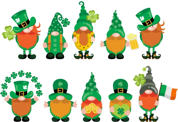 Patrick Day Funny Cute Gnomes Set — Wektor stockowy