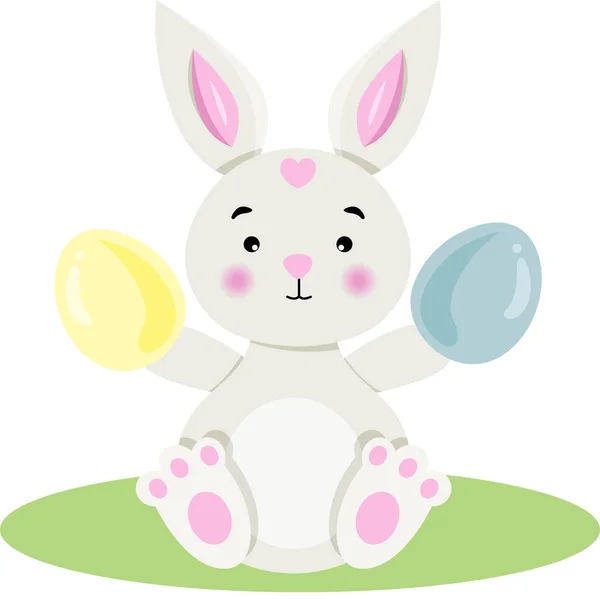 Cute Bunny Two Easter Eggs — Stock Vector