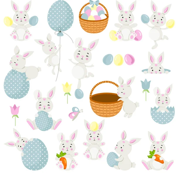 复活节兔子套餐 附有一套数码元素 — 图库矢量图片