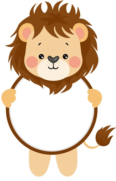 有圆形空白标志的可爱狮子 — 图库矢量图片