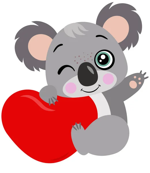Koala Adorabile Con Cuore Rosso — Vettoriale Stock