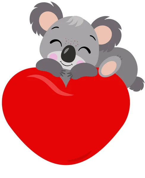 Entzückender Koala Auf Dem Großen Roten Herzen — Stockvektor
