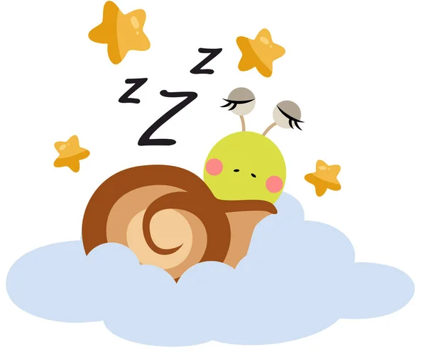 Cute Snail Sleeping Cloud — Stock Vector