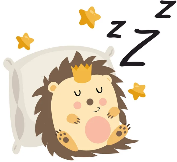 Hedgehog Adorable Con Una Corona Cabeza Durmiendo — Vector de stock