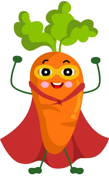 Милий Морквяний Талісман Традиційному Костюмі Супергероя — стоковий вектор