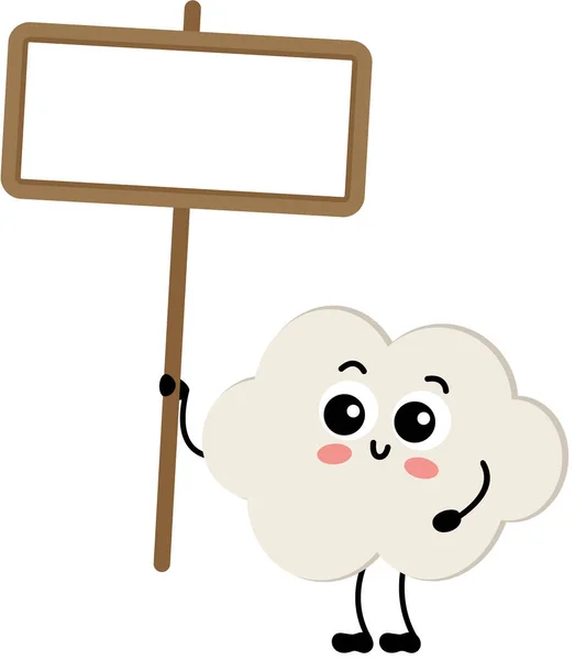 Mascote Nuvem Engraçado Segurando Uma Tabuleta Branco — Vetor de Stock