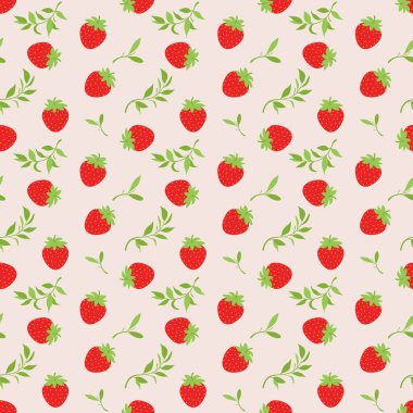 Taze kırmızı çilek ve yeşil yapraklı kusursuz arkaplan deseni