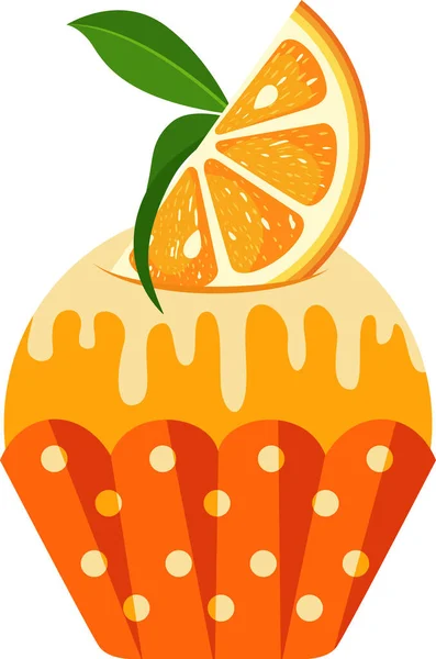 Πεντανόστιμο Πορτοκαλί Cupcake Φέτα Πορτοκάλι Και Φύλλο — Διανυσματικό Αρχείο