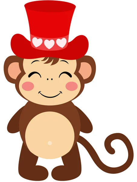 可爱的猴子 戴着红帽子 — 图库矢量图片