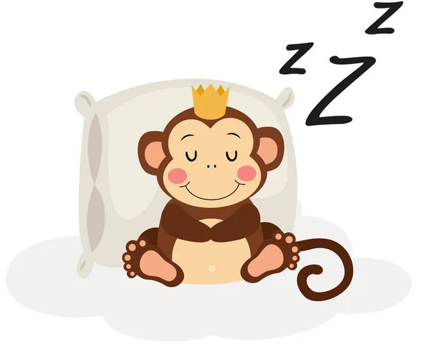 Kafasında Taç Olan Sevimli Maymun Uyuyor — Stok Vektör