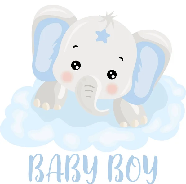 Bebê Menino Azul Bonito Elefante — Vetor de Stock