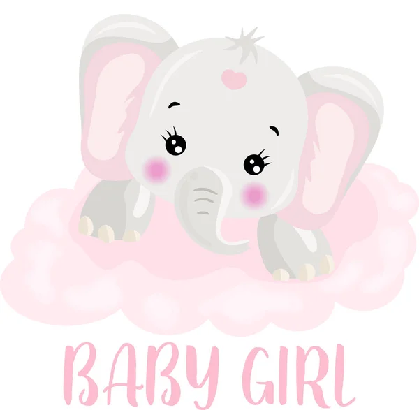 Bambina Rosa Carino Elefante — Vettoriale Stock