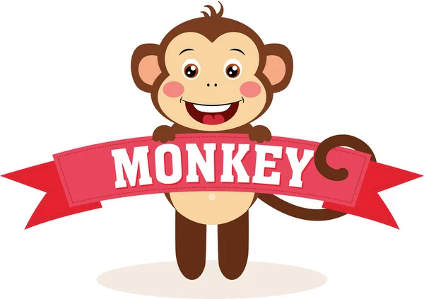 Roztomilá Opice Drží Stuhu Banner — Stockový vektor