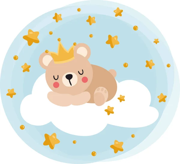 Runde Illustration Süße Träume Mit Teddybär Prinz Schlafen — Stockvektor
