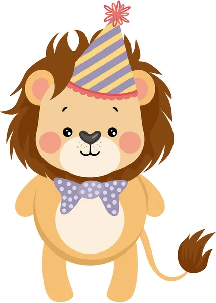 Buon Compleanno Leone Carino Con Cappello — Vettoriale Stock
