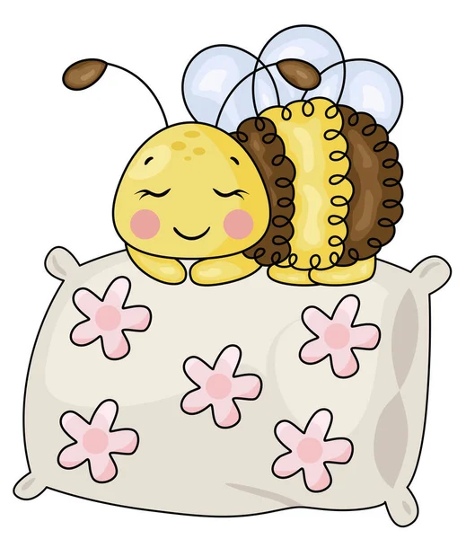 Śmieszna Pszczoła Śpiąca Wiosennej Poduszce — Wektor stockowy