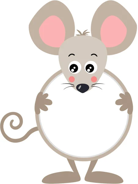 Carino Mouse Con Cerchio Segno Vuoto — Vettoriale Stock