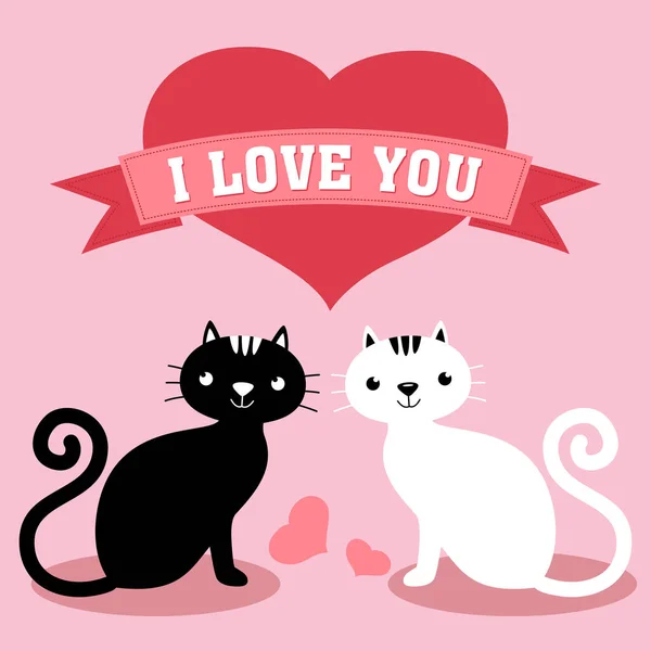 Love You Valentine Card Loving Cats — Stock Vector