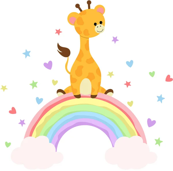 Entzückende Giraffe Auf Regenbogen — Stockvektor