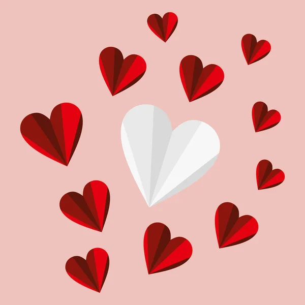 白と赤のハートのバレンタインカード — ストックベクタ