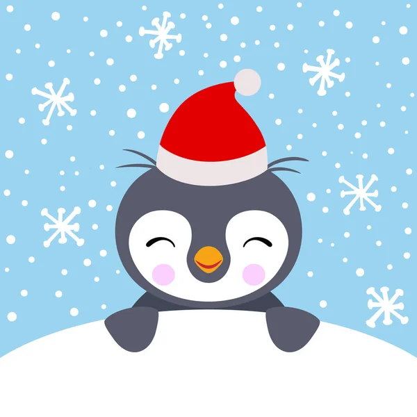 Weihnachtskarte Mit Niedlichem Pinguin Schnee — Stockvektor