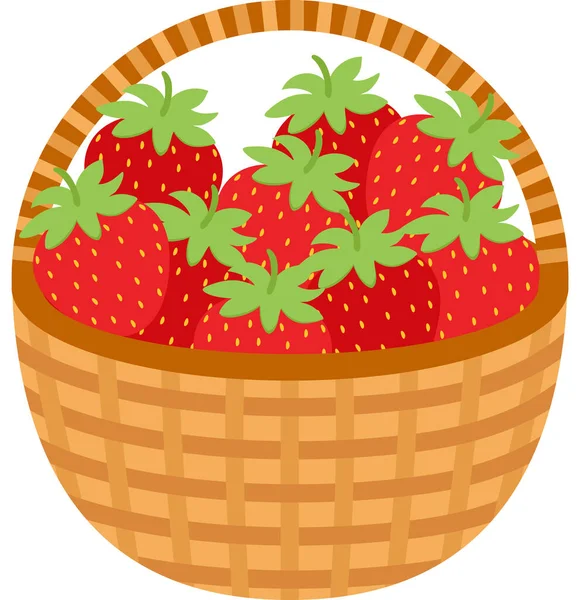 赤いイチゴのフルウィッカー茶色のバスケット — ストックベクタ