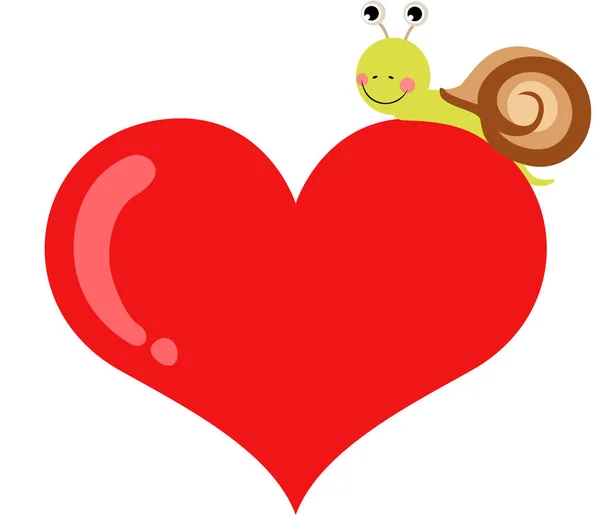 红红的大心脏上有个可爱的蜗牛 — 图库矢量图片