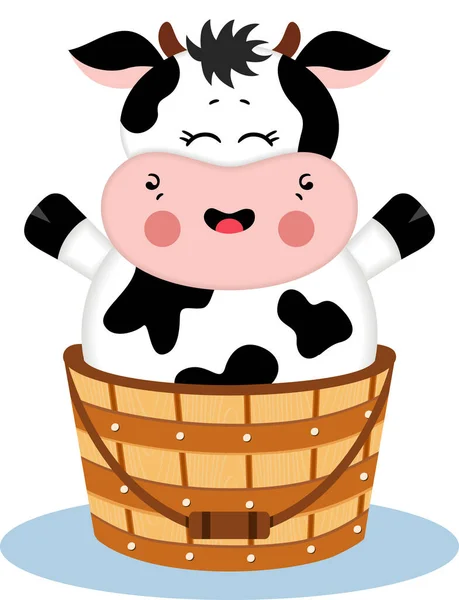 Drôle Vache Dans Seau Bois — Image vectorielle