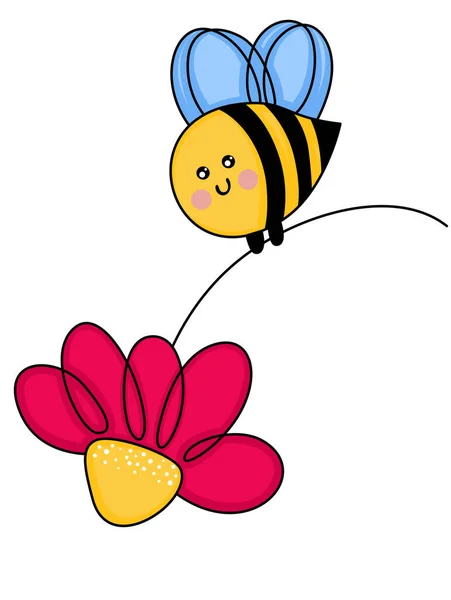 Linda Abeja Volando Sosteniendo Una Flor — Vector de stock