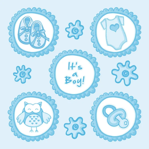 Blue Illustration Baby Boy Announcement — Stock Vector