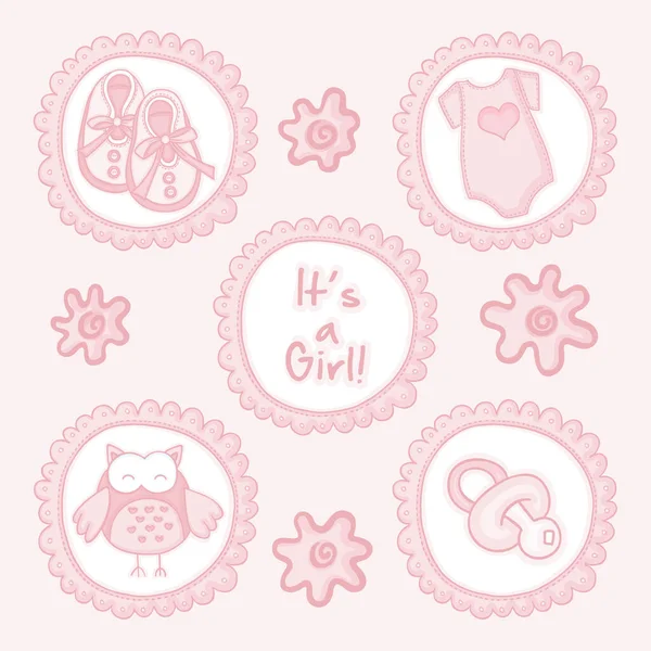 Roze Illustratie Voor Een Baby Meisje Aankondiging — Stockvector