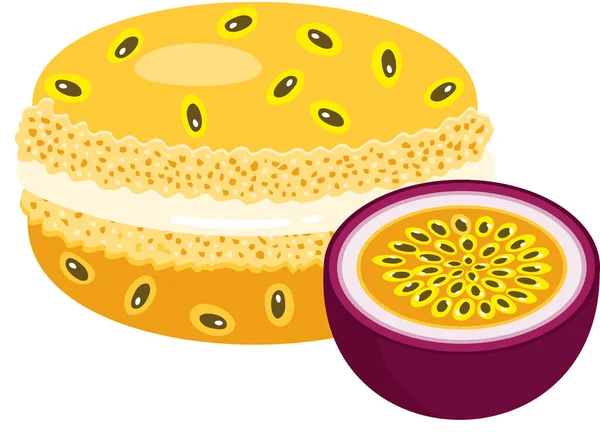 Macaron Aux Fruits Passion Isolé Sur Blanc — Image vectorielle