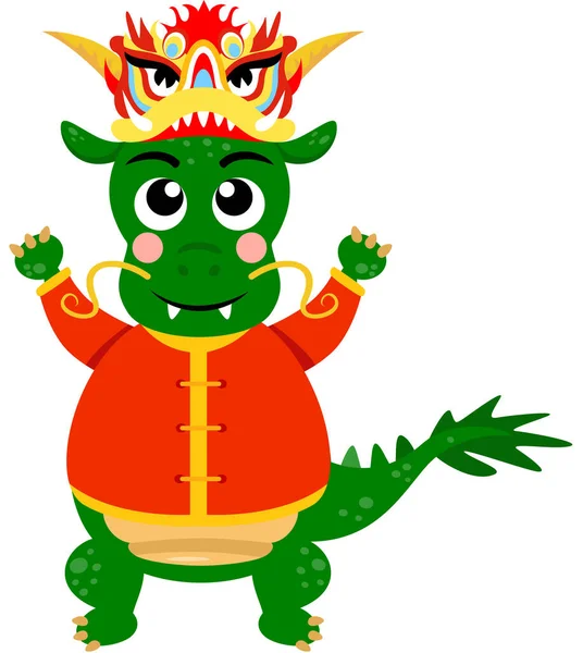Drago Verde Con Maschera Sulla Testa Nuovo Anno Cinese — Vettoriale Stock