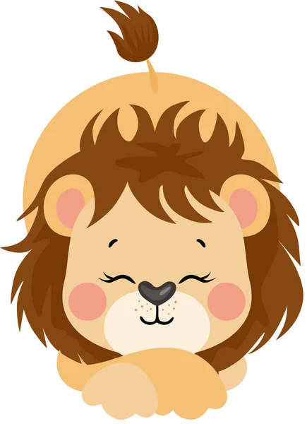 Cute Happy Lion Isolated White — Stock Vector