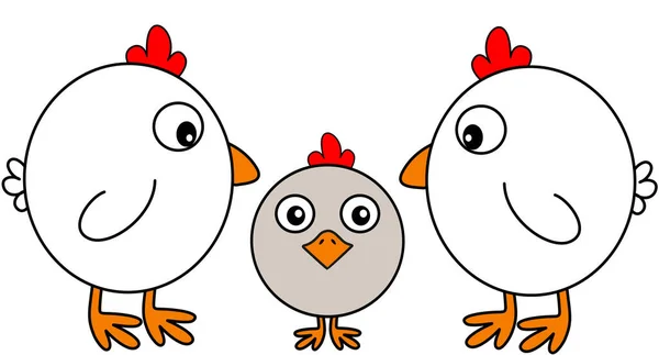 Söt Kyckling Familj Isolerad Vitt — Stock vektor
