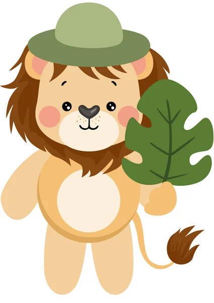 头戴绿叶帽的探索者狮子 — 图库矢量图片