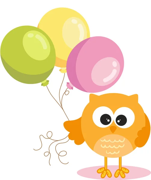 可爱的猫头鹰 拿着三个气球 — 图库矢量图片