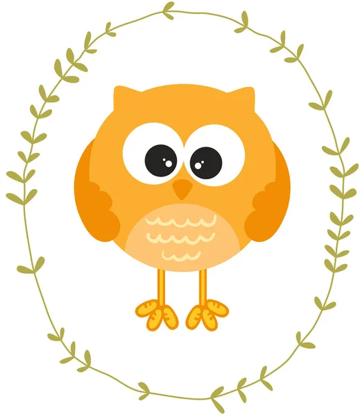 Cute Owl Oval Leaves Border — Stock Vector