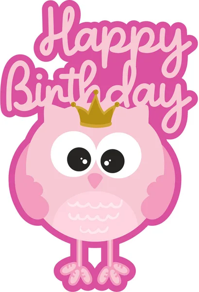 Happy Birthday Pink Owl Sticker — Stock Vector