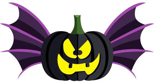Läskig Halloween Svart Pumpa Med Fladdermusvingar — Stock vektor