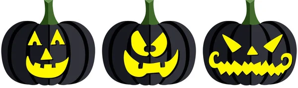 Three Scary Halloween Black Pumpkins — Stock Vector