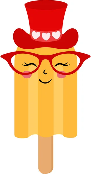 Funny Ice Cream Red Hat Glasses — Stock Vector