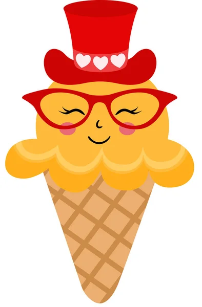 有红色帽子和眼镜的有趣的冰淇淋筒 — 图库矢量图片