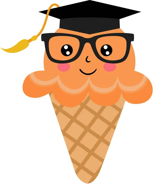 面白いですアイスクリームコーンとともに卒業キャップと眼鏡 — ストックベクタ