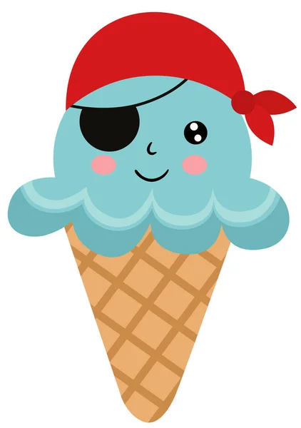 Cône Crème Glacée Drôle Avec Écharpe Rouge Pirate — Image vectorielle